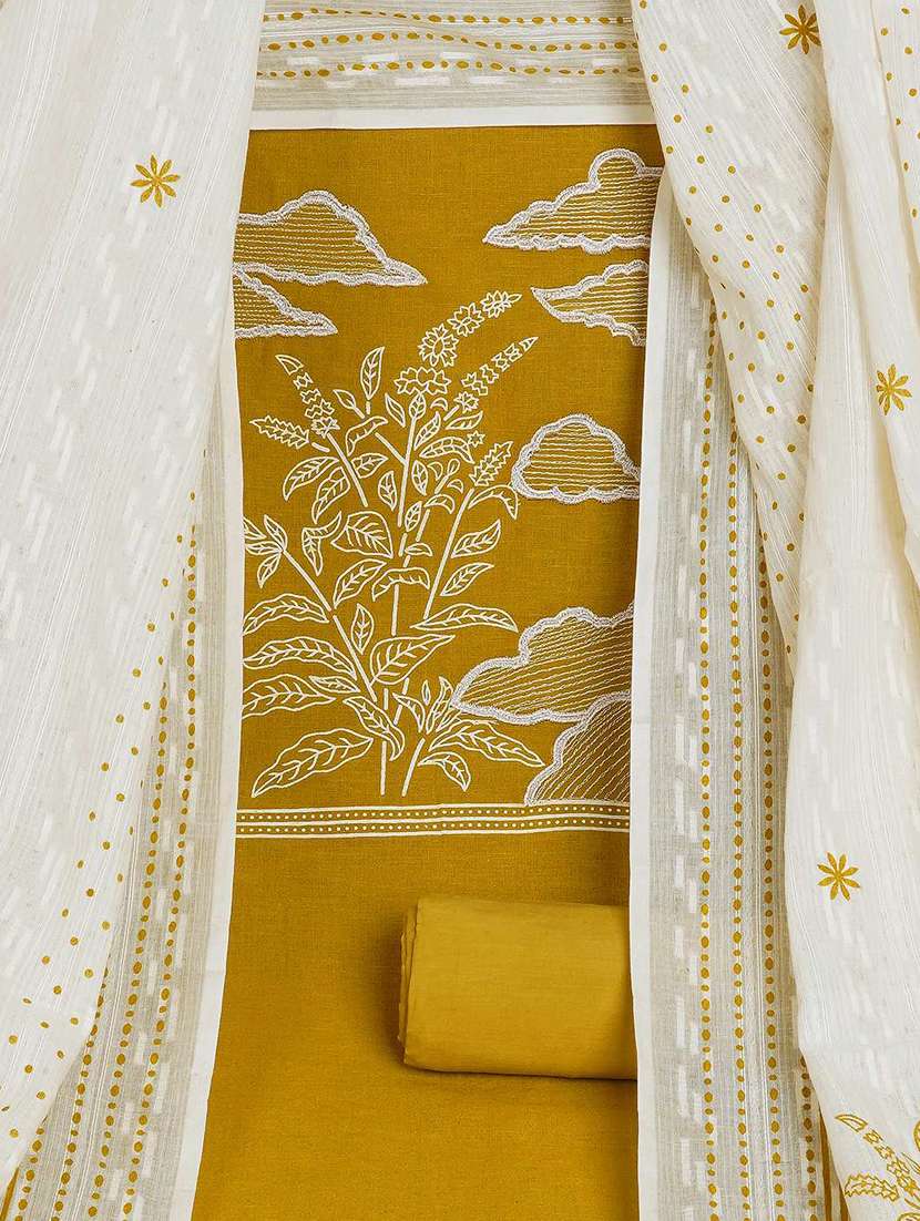 women solid with work embroidered unstitched suit set - 22142491 -  Standard Image - 4