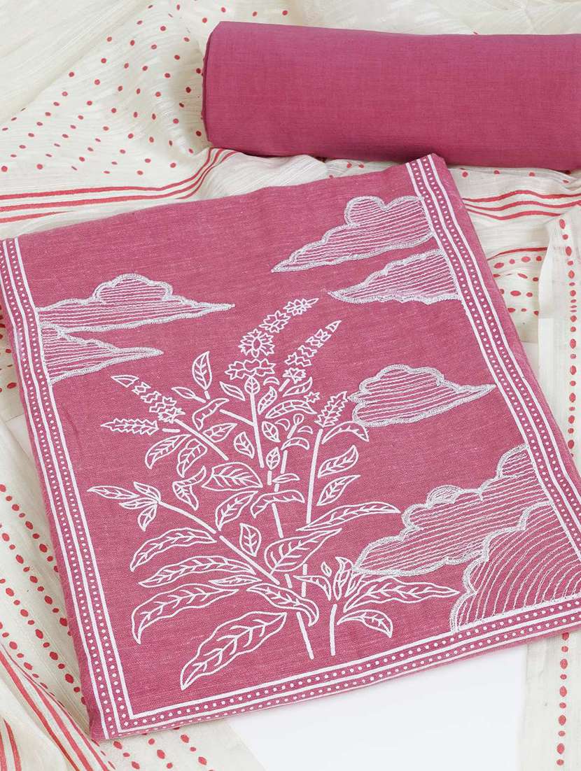 women solid with work embroidered unstitched suit set - 22142492 -  Standard Image - 4