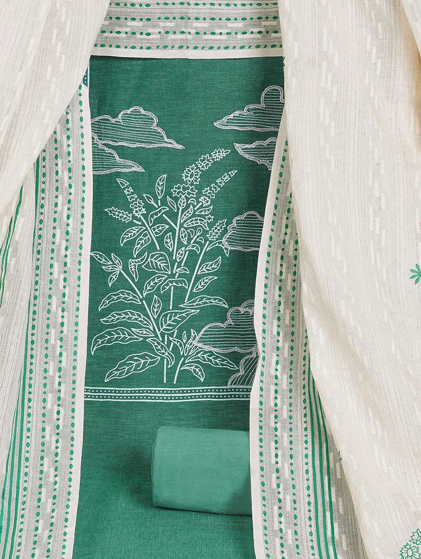 women solid with work embroidered unstitched suit set - 22142493 - Standard Image - 4