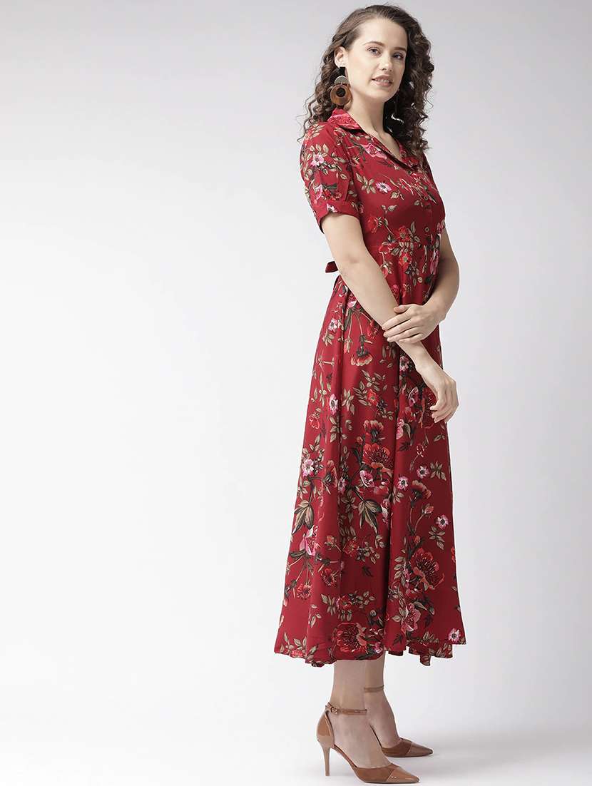 women floral print puff slevee fit & flare dress - 22142585 -  Standard Image - 1