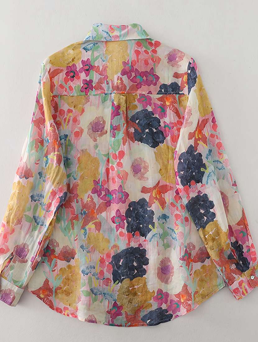 women printed collared long sleeve regular fit shirt - 22142589 - Standard Image - 1