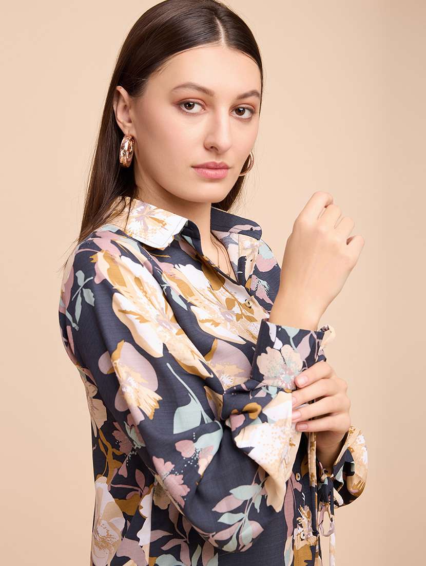 women printed collared long sleeve regular fit shirt - 22142594 -  Standard Image - 1