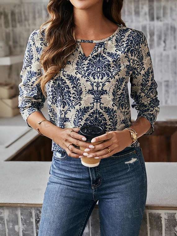 women printed long sleeve regular top - 22142603 -  Standard Image - 1