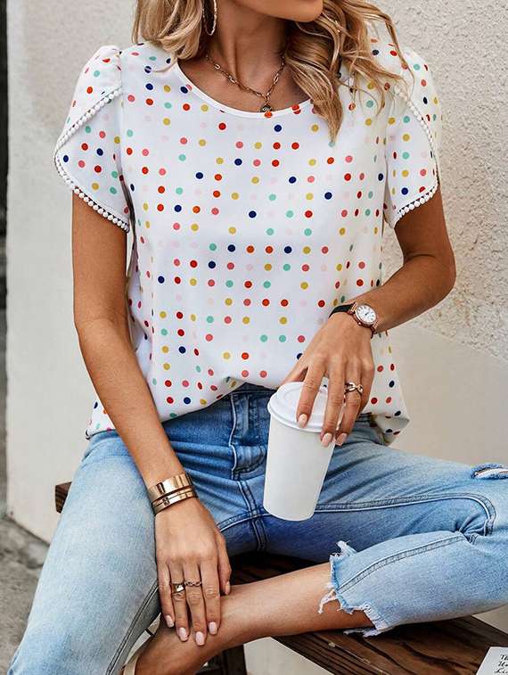 women polka doted tulip sleeve top - 22142604 -  Standard Image - 1