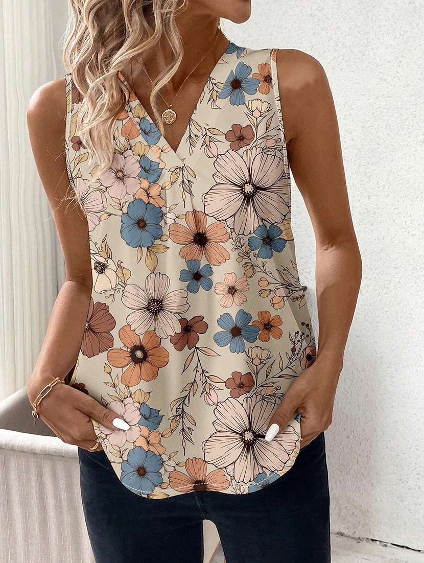 women floral print sleeveless regular top - 22142605 - Standard Image - 1