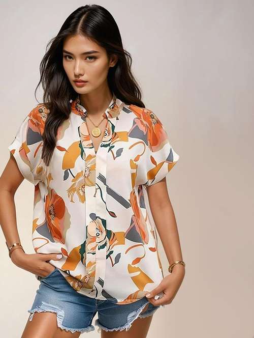 women floral print short sleeve regular top - 22142609 - Standard Image - 0