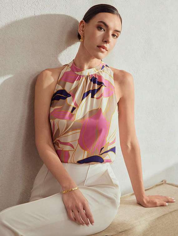 women printed halter neck sleeveless regular top - 22142611 - Zoom Image - 0