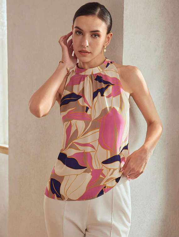women printed halter neck sleeveless regular top - 22142611 - Standard Image - 1