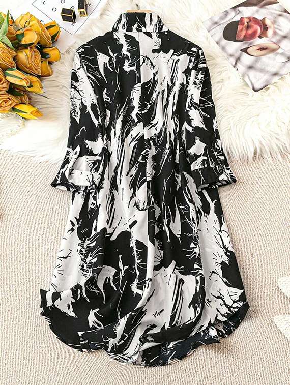 women printed collared bell sleeve shirt dress - 22142614 -  Standard Image - 1