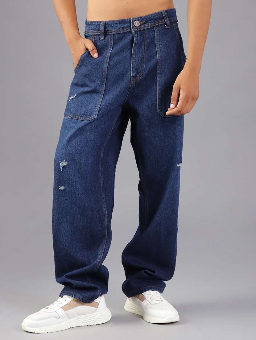 men washed mid rise full length baggy jeans - 22142628 -  Standard Image - 1