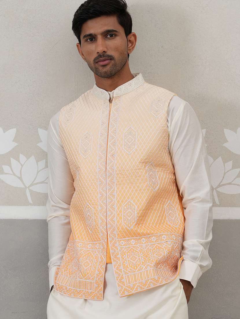 men embroidered mandarin neck nehru jacket - 22142631 -  Standard Image - 1