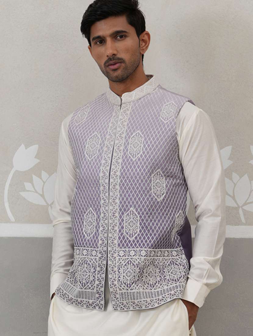 men embroidered mandarin neck nehru jacket - 22142632 -  Standard Image - 1