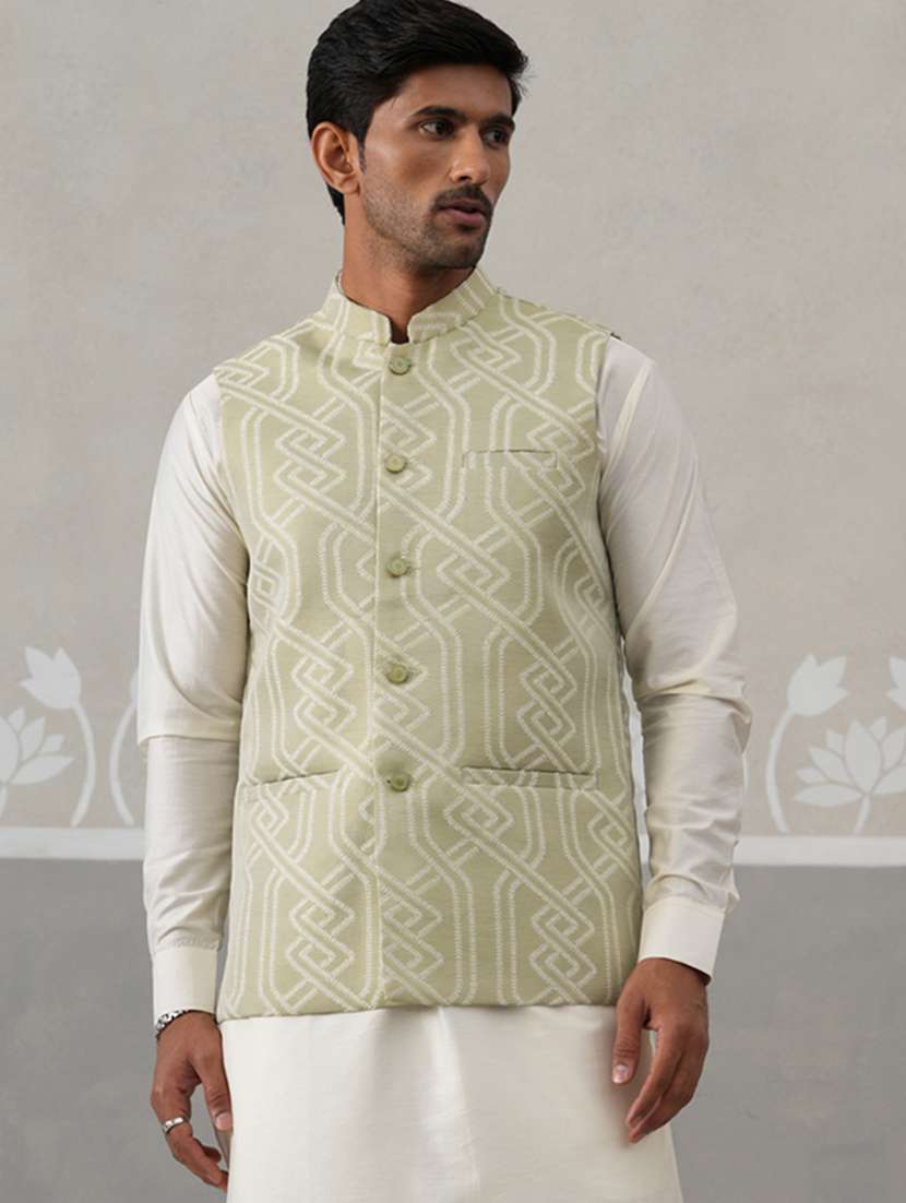 men embroidered mandarin neck nehru jacket - 22142633 -  Standard Image - 1
