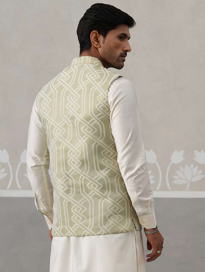 men embroidered mandarin neck nehru jacket - 22142633 -  Standard Image - 4