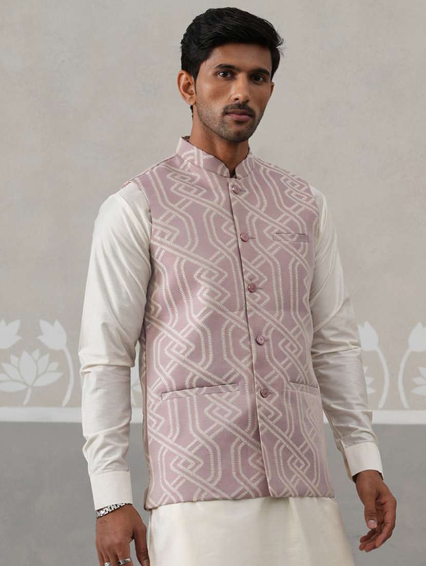 men embroidered mandarin neck nehru jacket - 22142634 -  Standard Image - 1