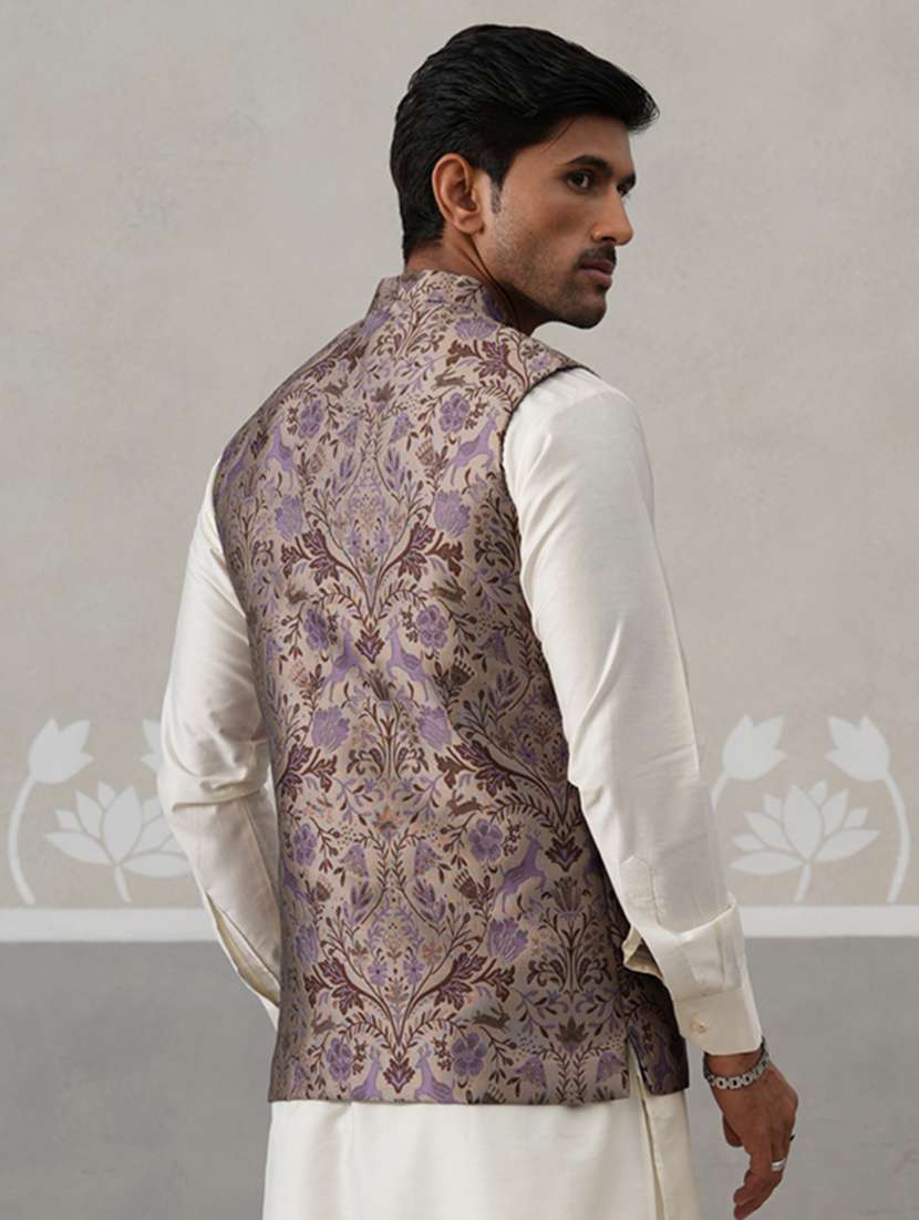 men self design mandarin neck nehru jacket - 22142635 -  Standard Image - 4