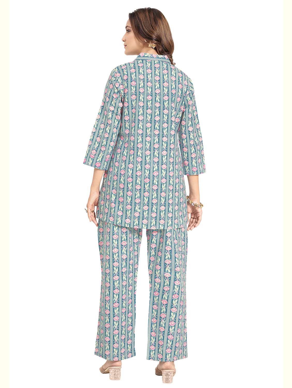 women floral three quarter sleeve ethnic co-ord set - 22142638 - Standard Image - 1