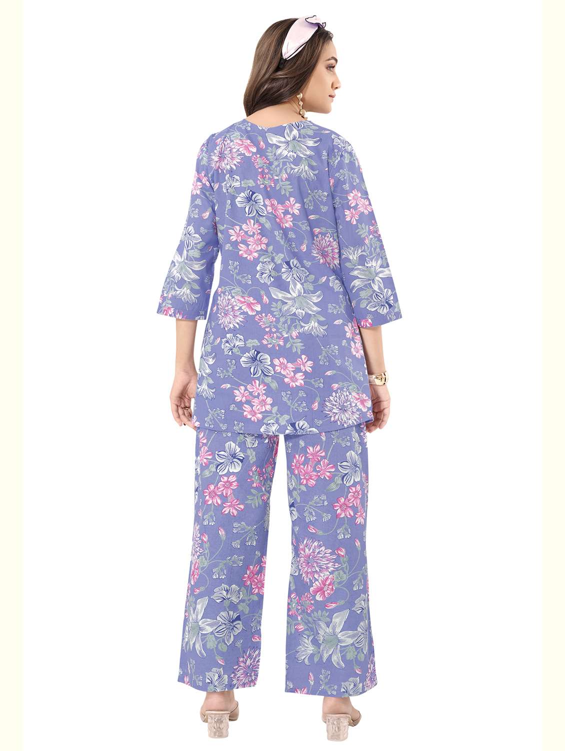 women floral three quarter sleeve ethnic co-ord set - 22142640 -  Standard Image - 1