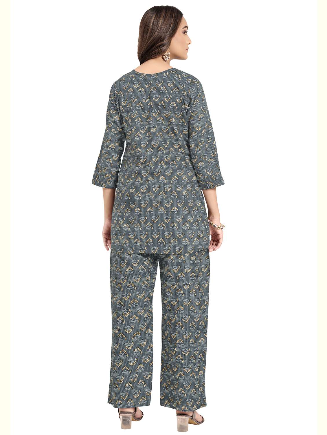 women floral three quarter sleeve ethnic co-ord set - 22142641 - Standard Image - 1
