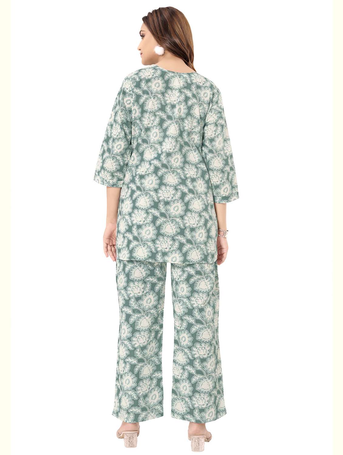 women floral three quarter sleeve ethnic co-ord set - 22142643 -  Standard Image - 1