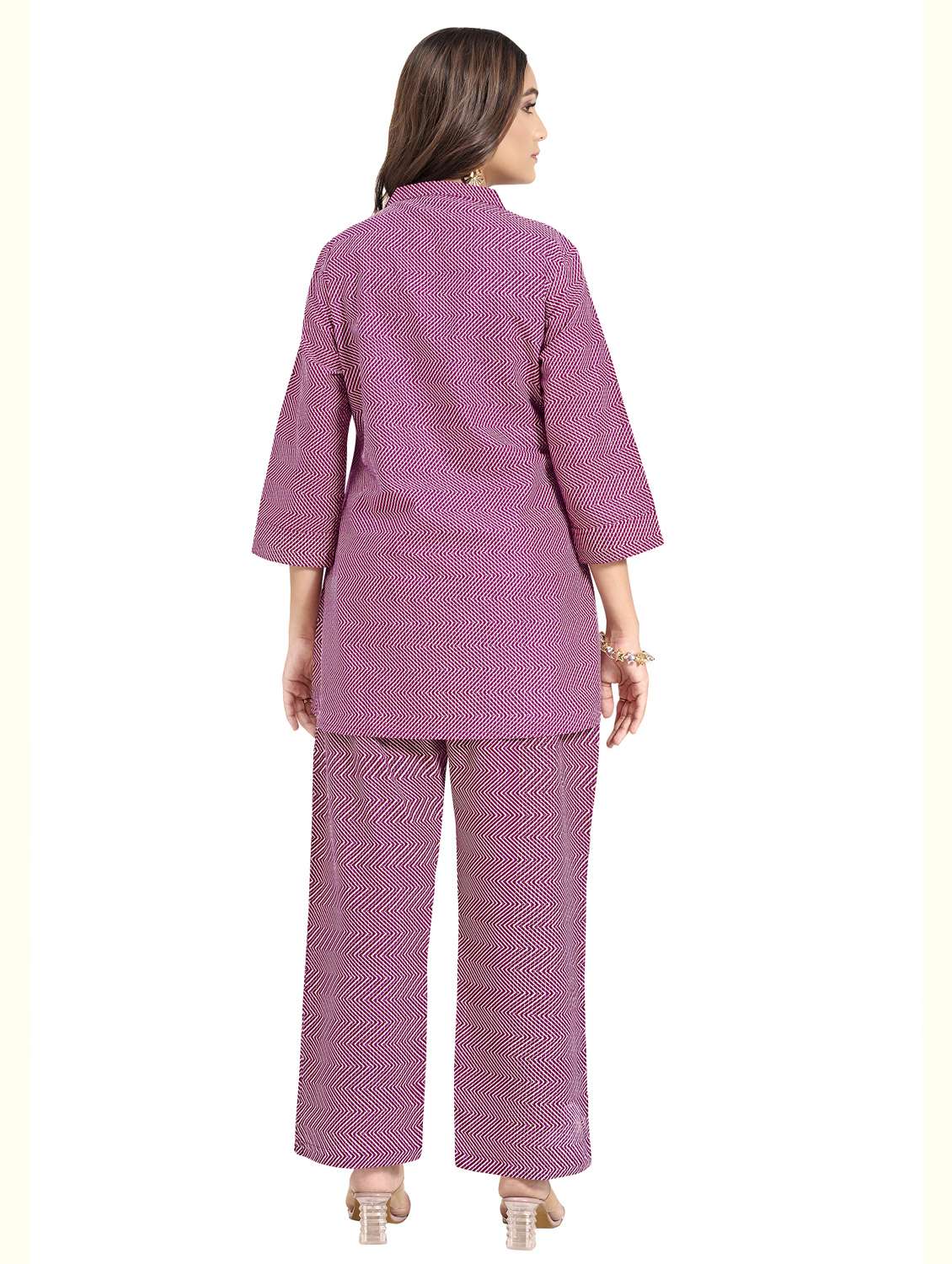 women chevron three quarter sleeve ethnic co-ord set - 22142644 -  Standard Image - 1