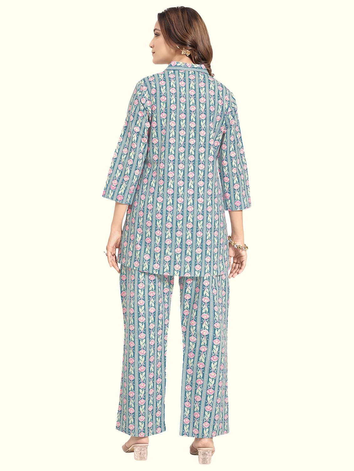 women floral three quarter sleeve ethnic co-ord set - 22142654 -  Standard Image - 1