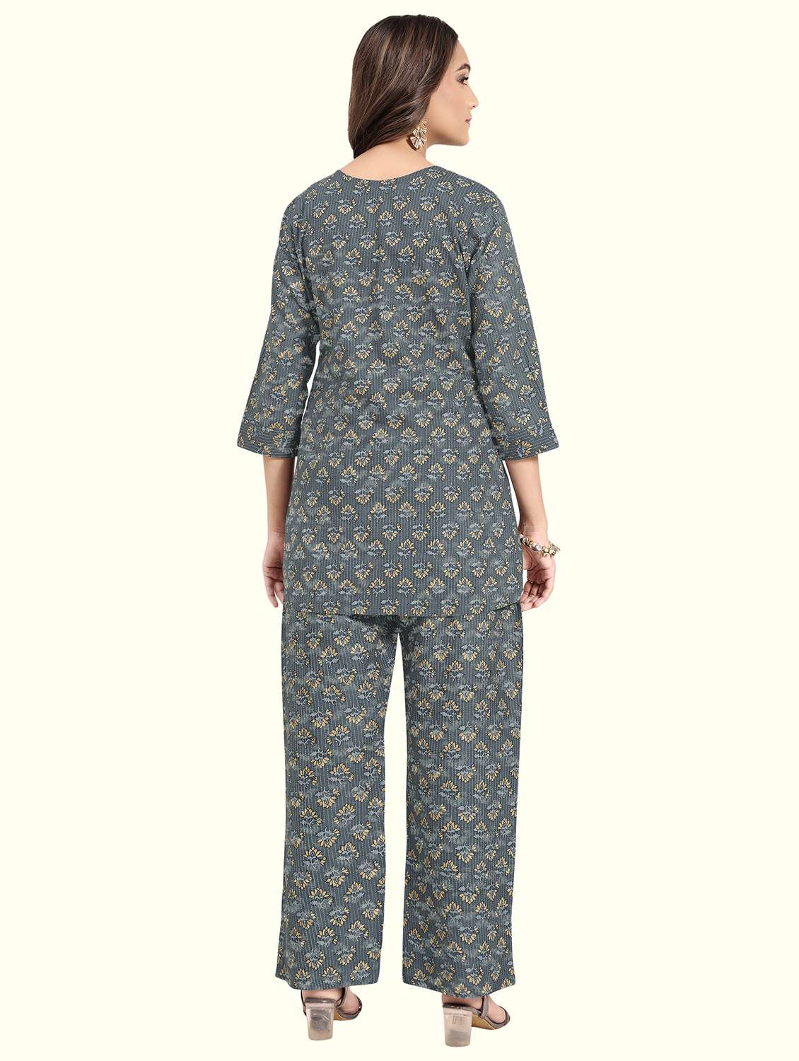 women floral three quarter sleeve ethnic co-ord set - 22142658 -  Standard Image - 1