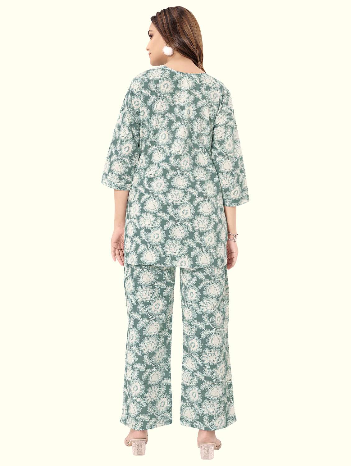 women floral three quarter sleeve ethnic co-ord set - 22142660 -  Standard Image - 1