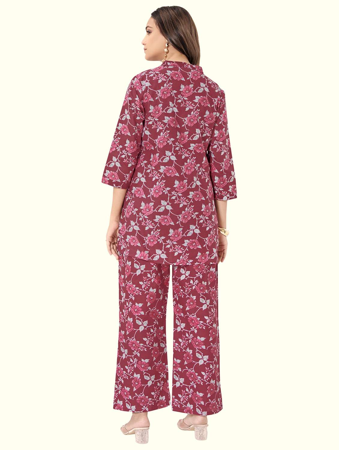 women floral three quarter sleeve ethnic co-ord set - 22142663 -  Standard Image - 1