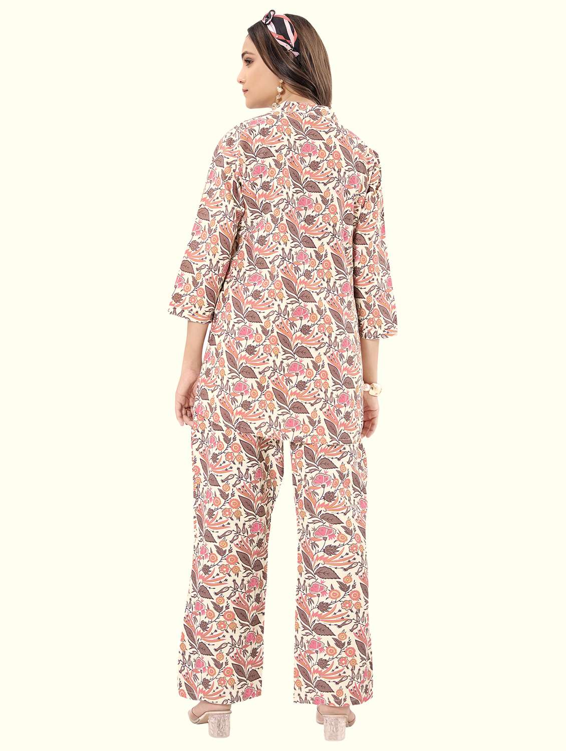 women floral three quarter sleeve ethnic co-ord set - 22142664 -  Standard Image - 1