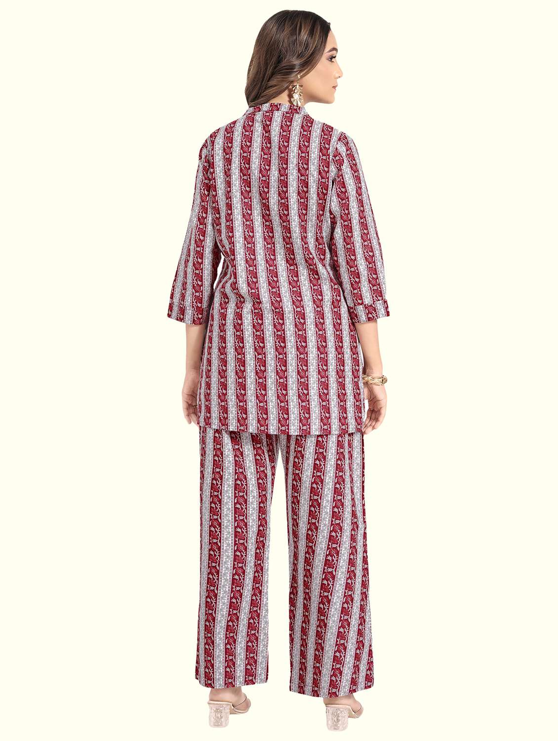 women printed three quarter sleeve ethnic co-ord set - 22142666 -  Standard Image - 1