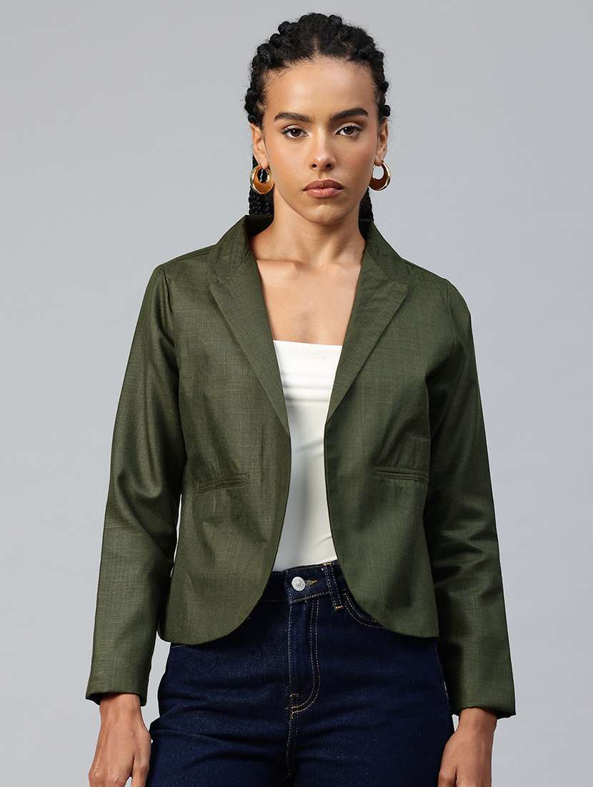 women solid long sleeve single breasted blazer