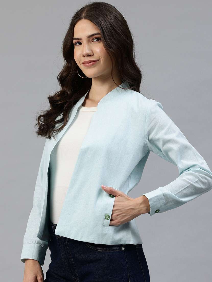 women solid long sleeve jacket - 22142669 - Standard Image - 1