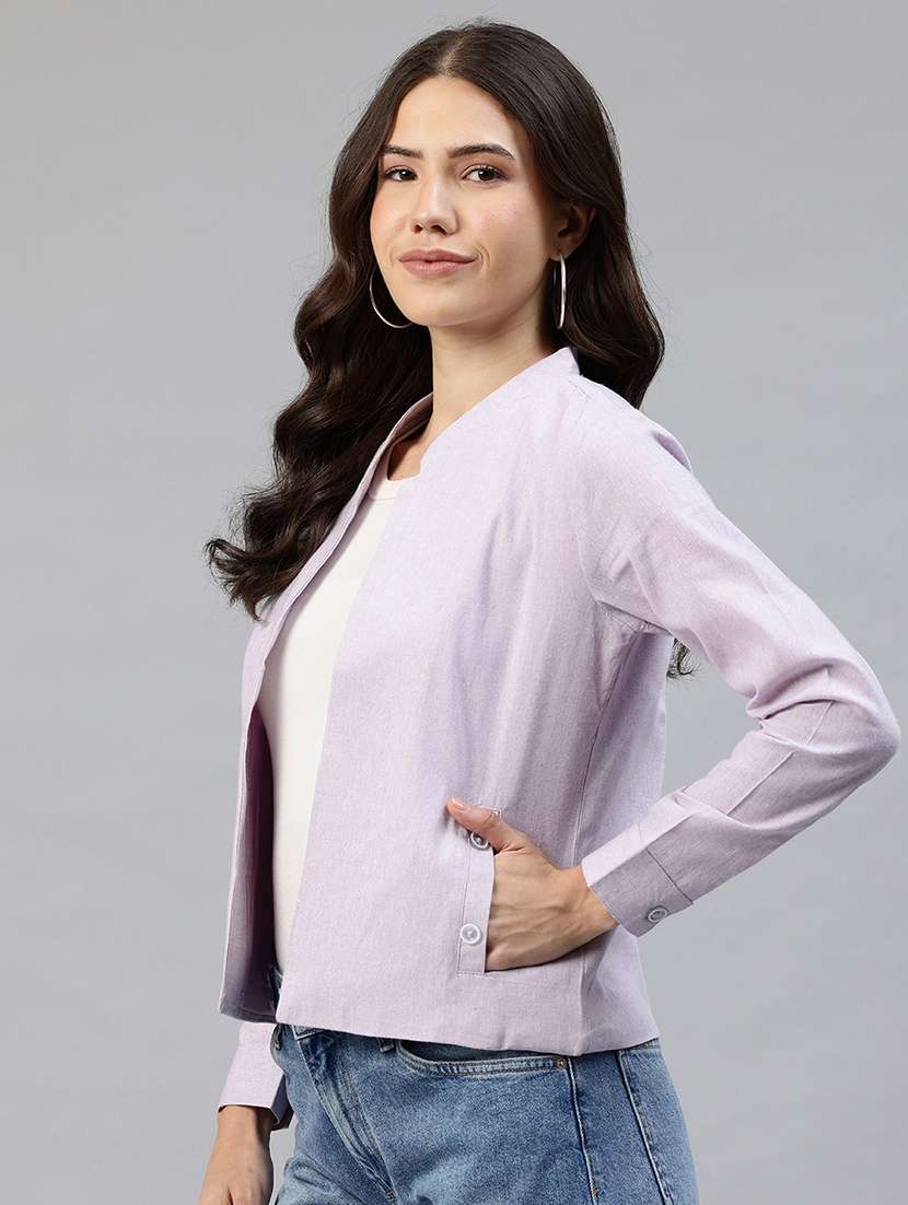 women solid long sleeve jacket - 22142670 - Standard Image - 1