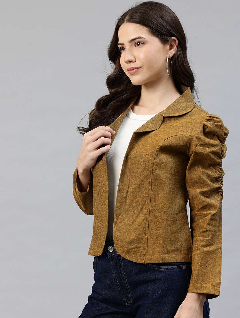 women solid puff sleeve jacket - 22142673 -  Standard Image - 1