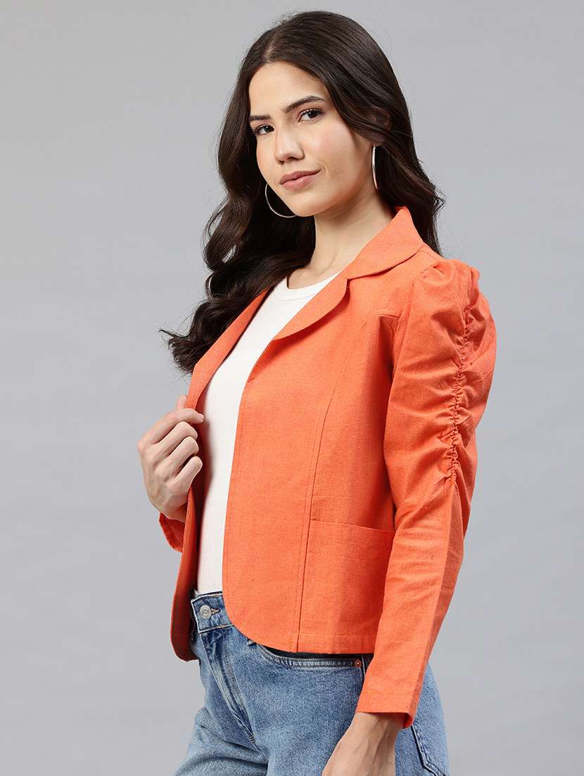 women solid puff sleeve jacket - 22142674 -  Standard Image - 1