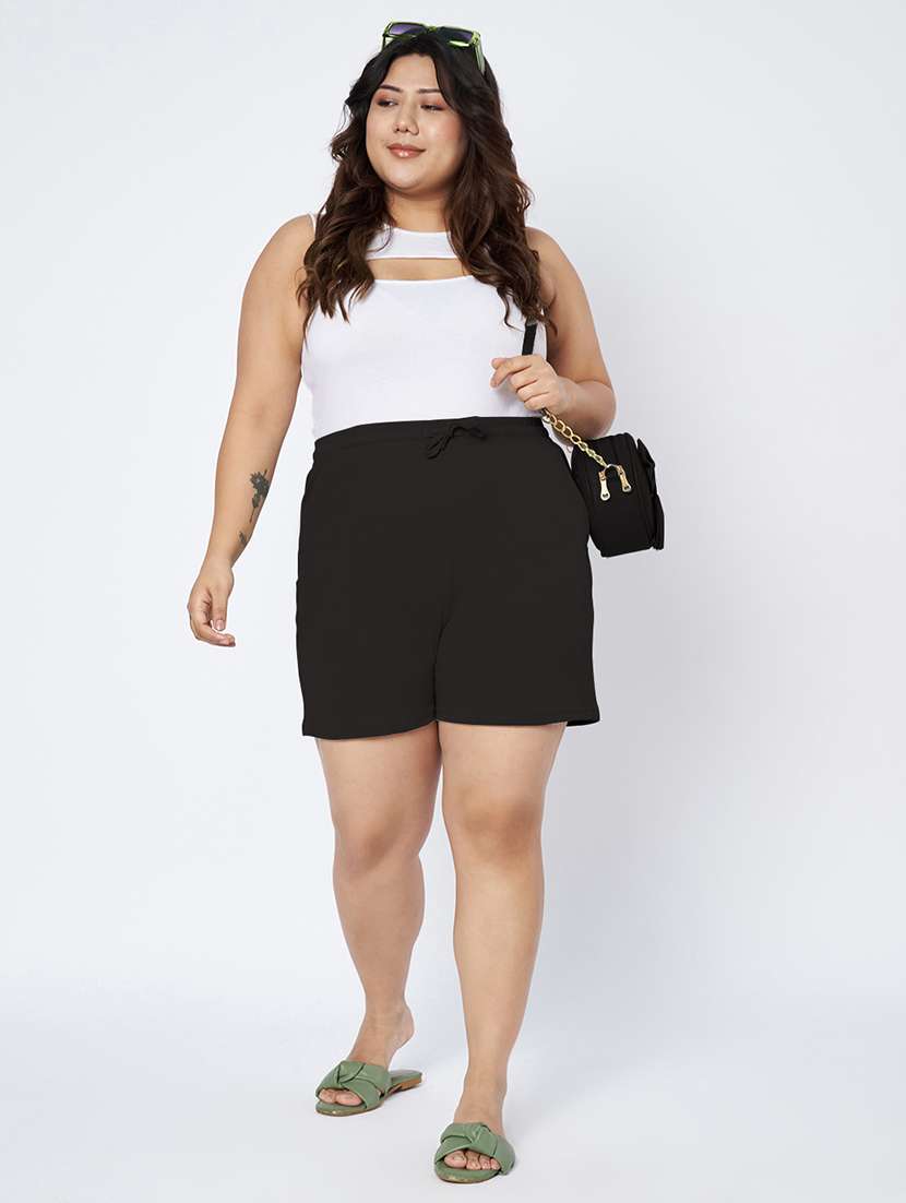 women plus size solid mid rise shorts - 22142675 - Standard Image - 4