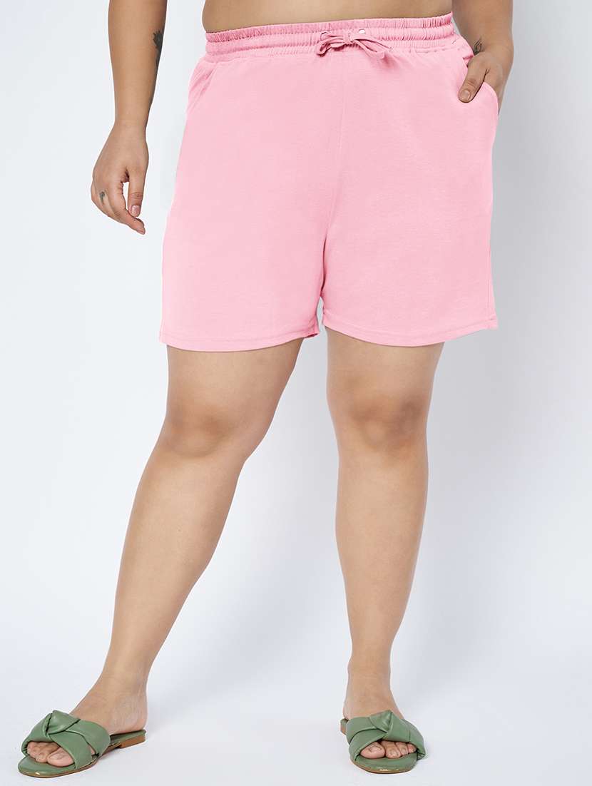 women plus size solid mid rise shorts