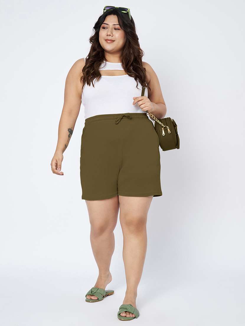 women plus size solid mid rise shorts - 22142682 -  Standard Image - 4