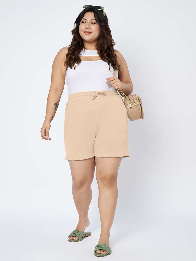 women plus size solid mid rise shorts - 22142684 - Standard Image - 4