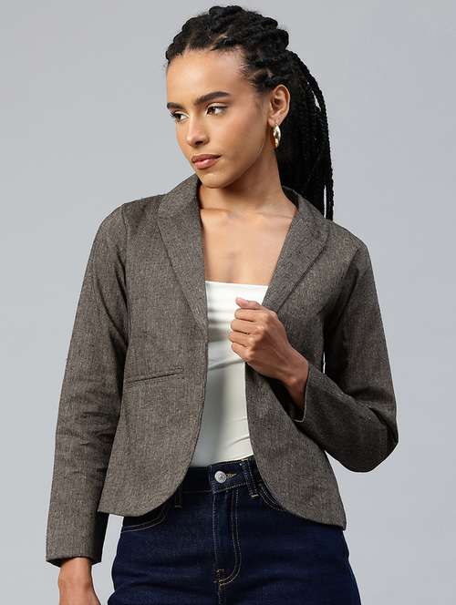 women solid long sleeve single breasted blazer - 22142690 - Standard Image - 0