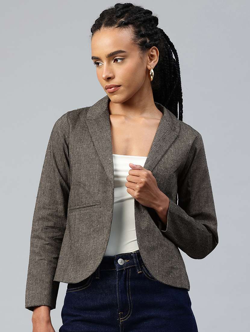 women solid long sleeve single breasted blazer - 22142690 - Zoom Image - 0