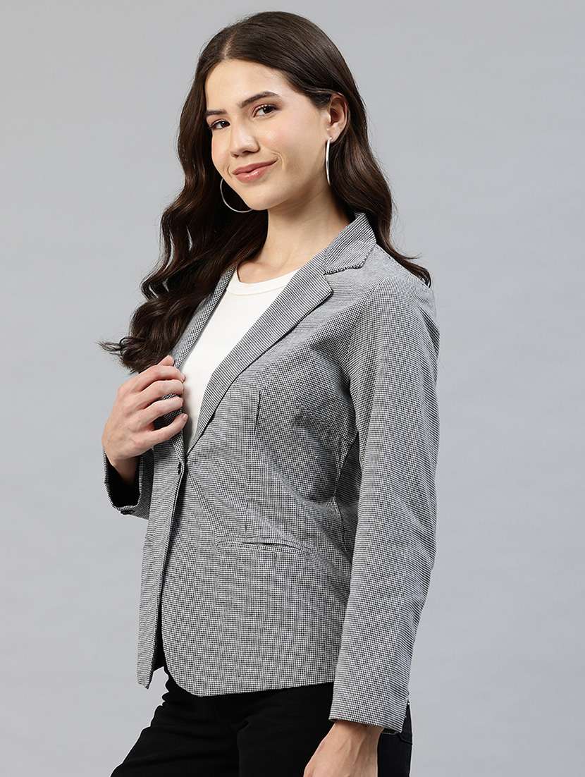 women checkered long sleeve single breasted blazer - 22142693 -  Standard Image - 1