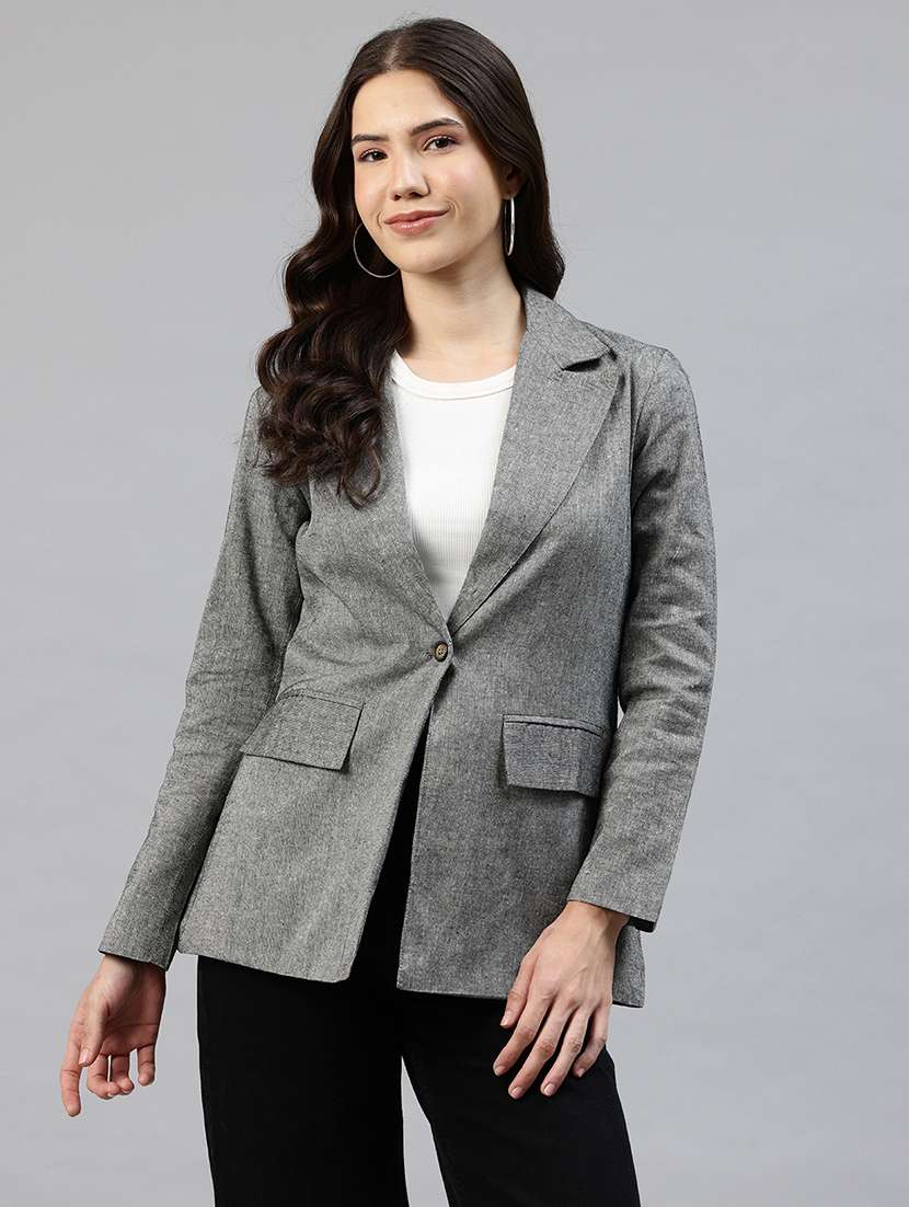 women solid long sleeve single breasted blazer