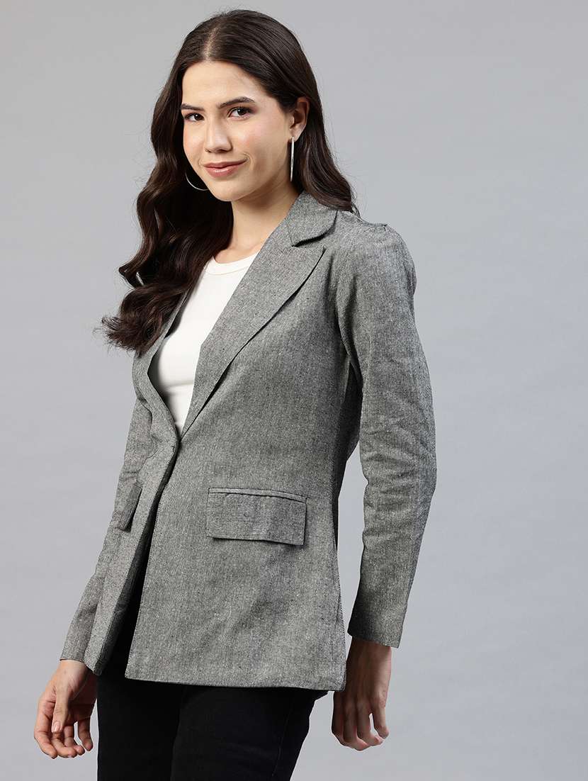 women solid long sleeve single breasted blazer - 22142694 -  Standard Image - 1