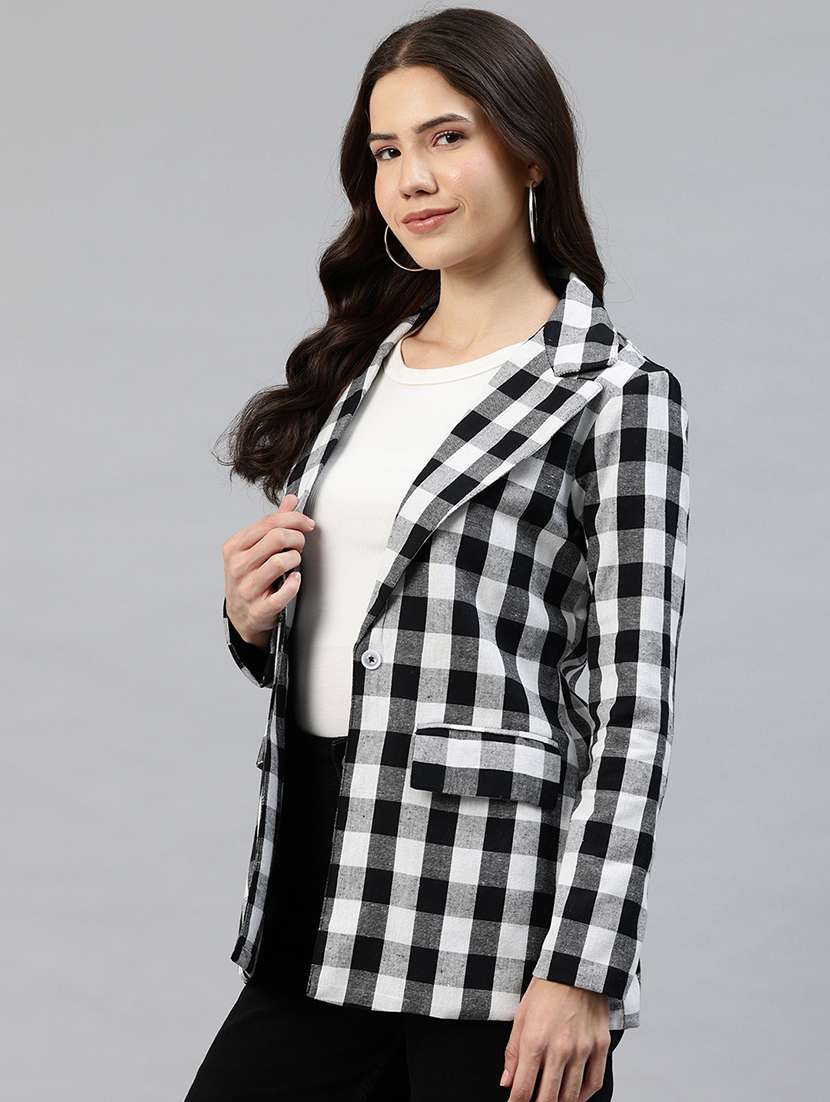 women checkered long sleeve single breasted blazer - 22142695 -  Standard Image - 1