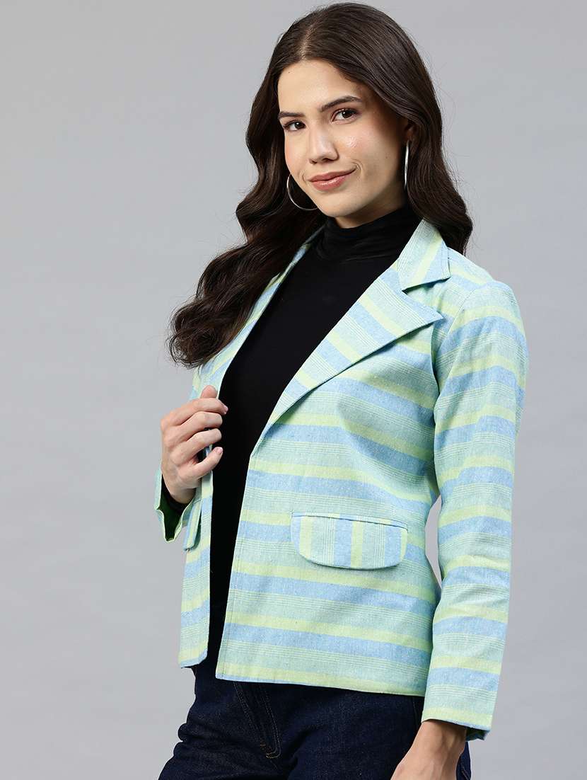 women striped long sleeve single breasted blazer - 22142699 -  Standard Image - 1