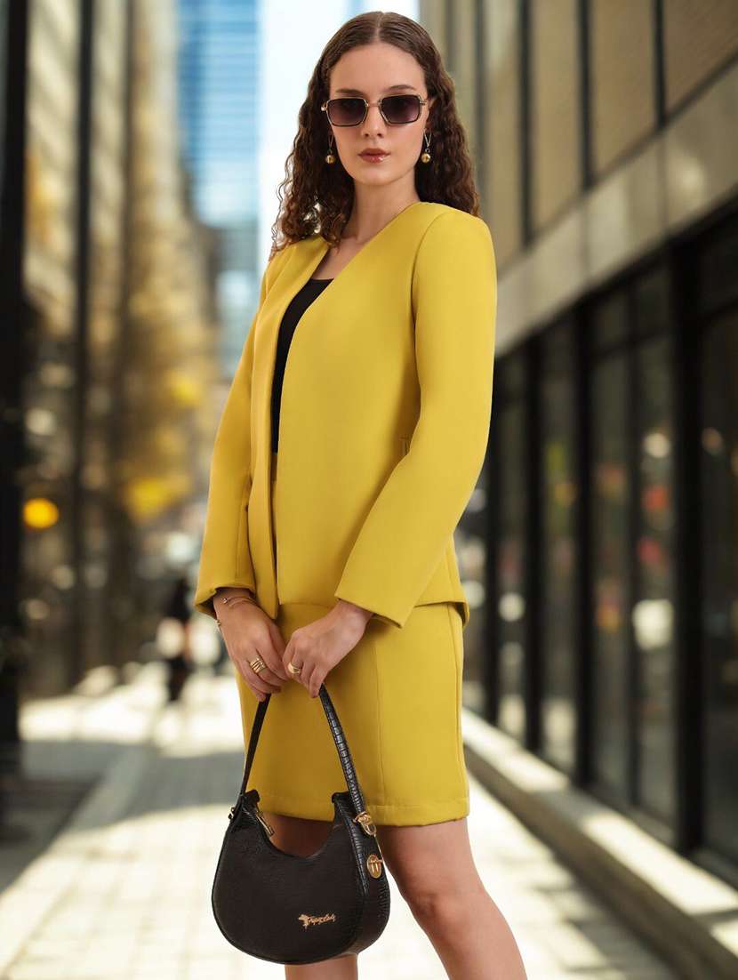 women solid blazer and skirt co-ord set - 22142706 -  Standard Image - 1