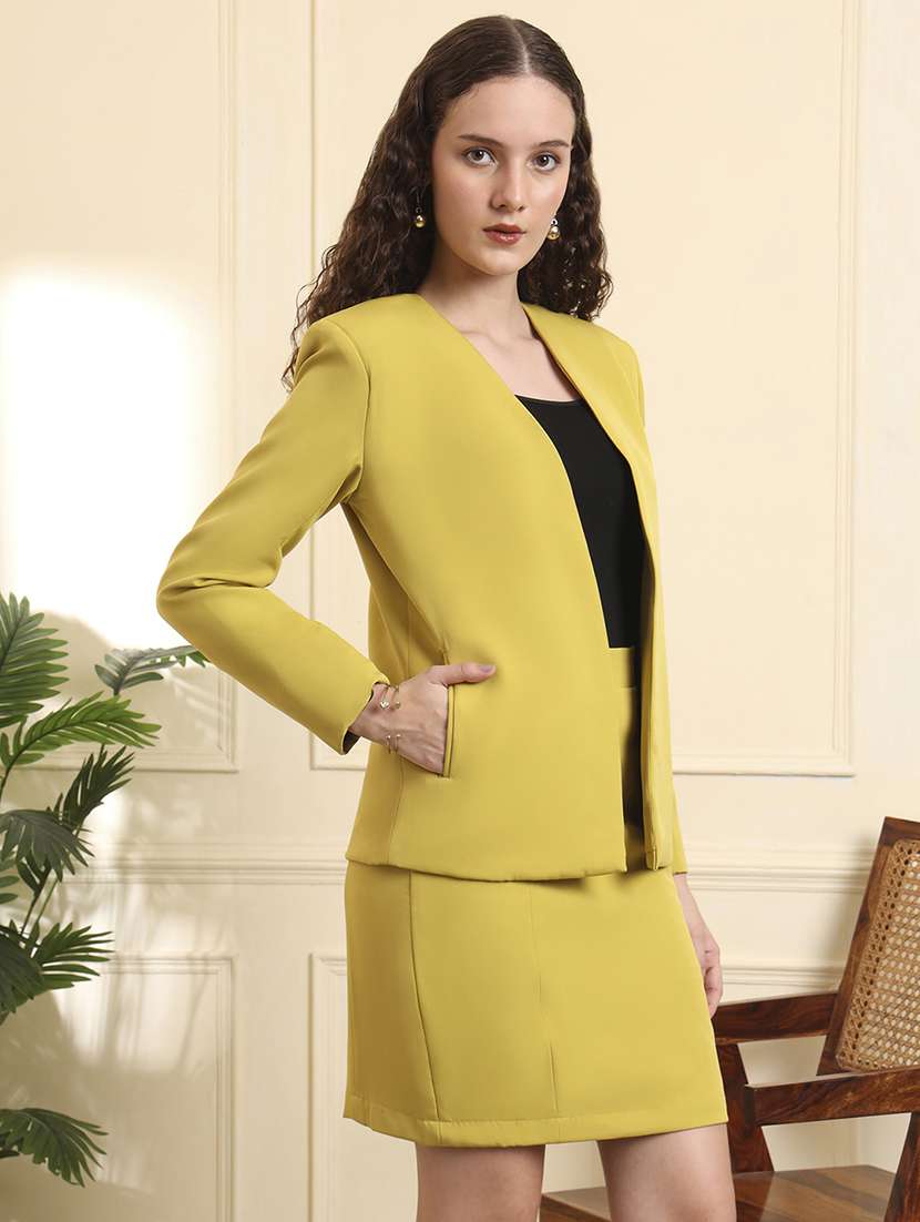 women solid blazer and skirt co-ord set - 22142706 -  Standard Image - 4