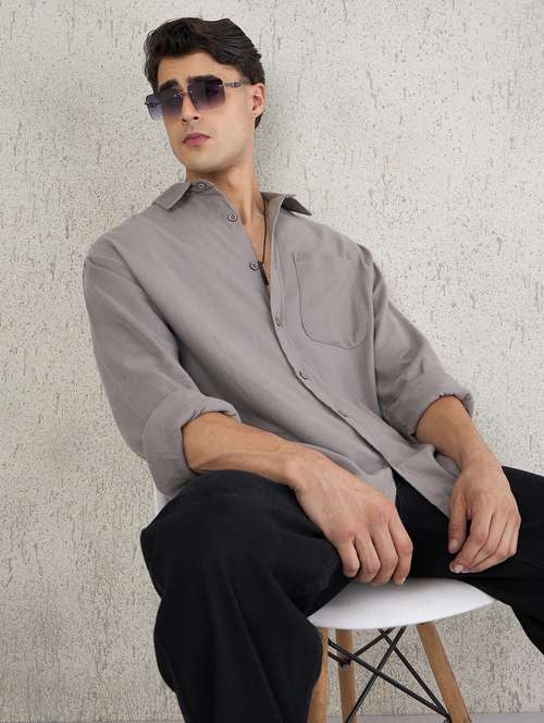 men solid long sleeve oversized casual shirt - 22142716 - Standard Image - 0
